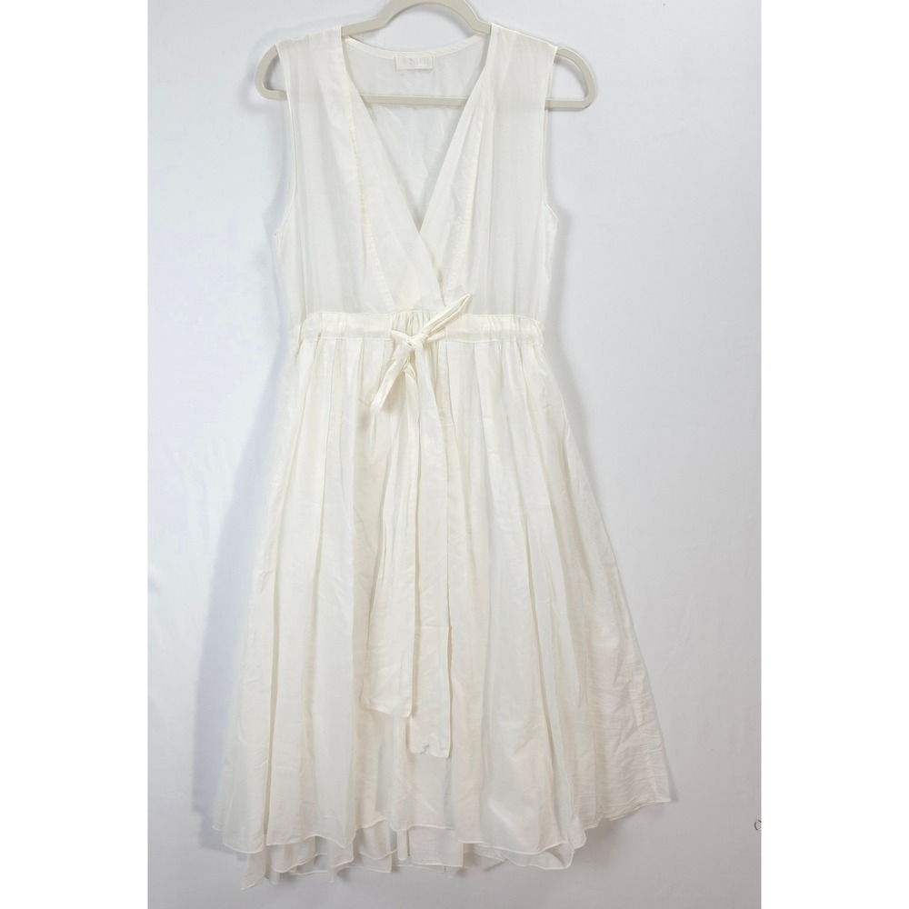 CP Shades Off White Dress Women S Cotton Silk Tie Waist Quiet Luxury Feminine - Picture 2 of 14